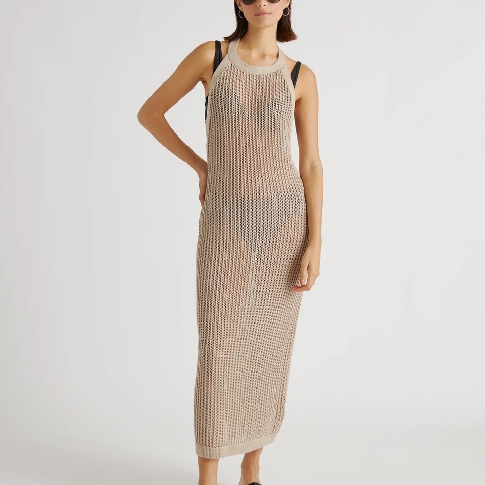 Quince Sleeveless Beige Knit Maxi Dress